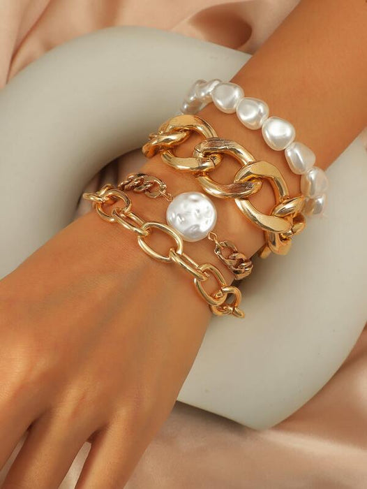 4pcs Faux Pearl Decor Bracelet