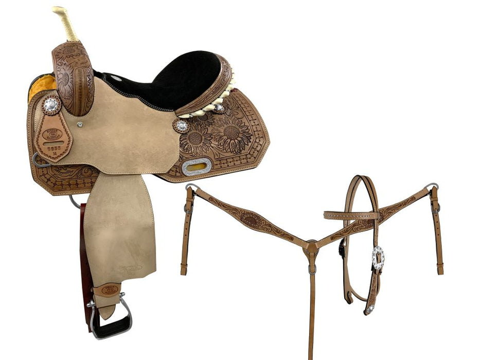 15" Circle S Barrel saddle set with sunflower tooling