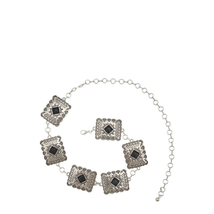 Metal Western Square Rhombus Charm Chain Belt
