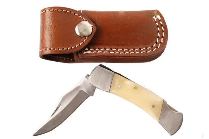Wild Turkey Handmade Collection - Skinner Blade/Hunting Knife with Bone Handle, Leather Sheath