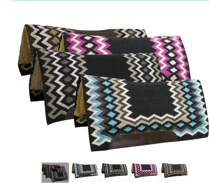 Showman 34" x 36" Contoured cutter style wool top saddle pad with diamond pattern