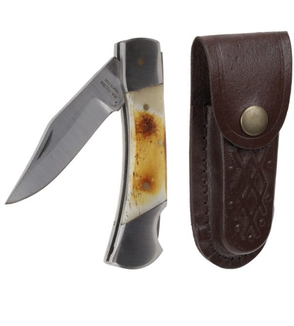 Bone Handle Lockback 4" Pocket Knife with Sheath