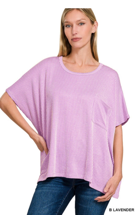 Corded rib oversized short-sleeve top