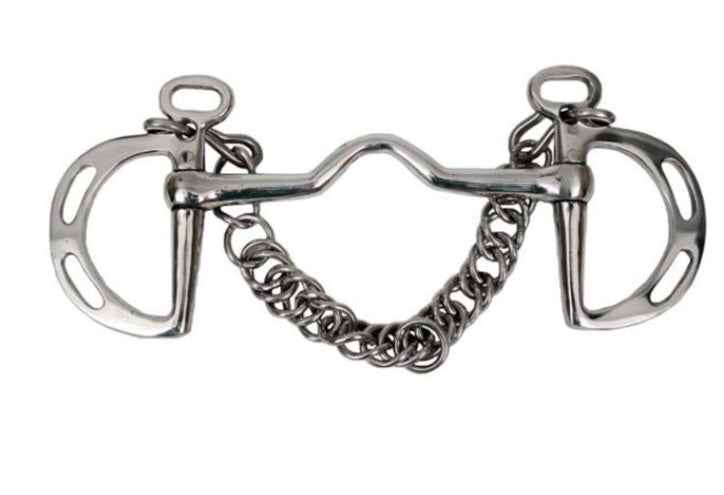 Showman stainless steel slotted kimberwick with 5" medium port mouth