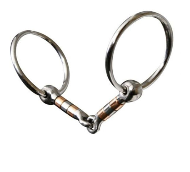 Showman Stainless steel snaffle with 5" mouth with copper and stainless rollers