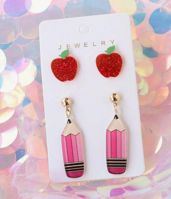 Apple and color acrylic earring set