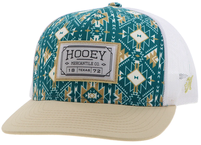 "Doc" Hat Teal/White Aztec with Rectangle Patch