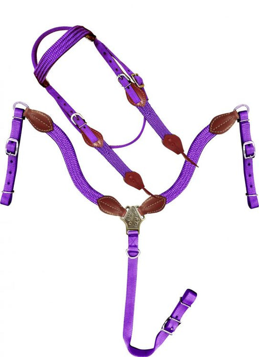 Showman ® Nylon Brow Band Headstall and Breast collar set with leather accents.