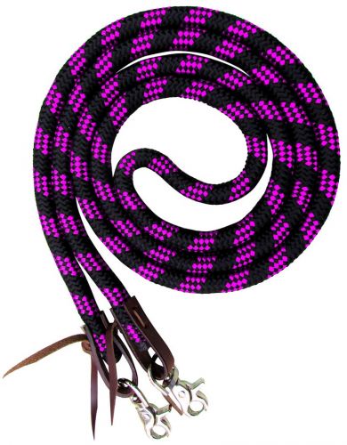 19554 - 8ft braided nylon barrel reins with scissor snap ends (PINK)