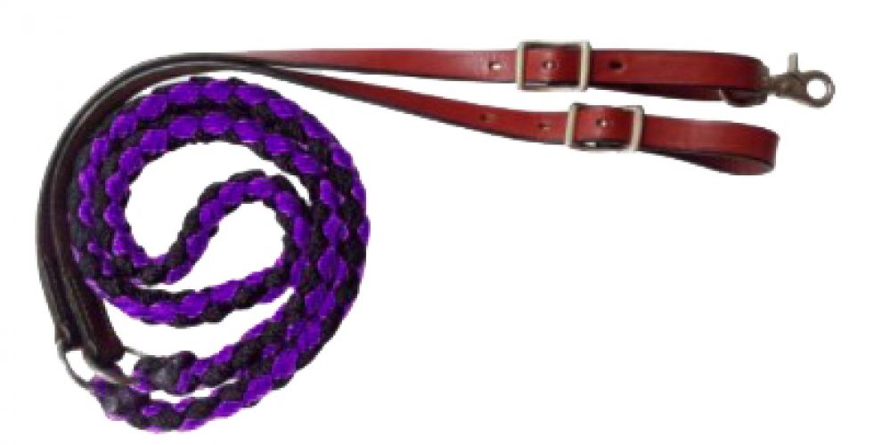 19630 - 8ft Nylon braided contest reins with leather ends