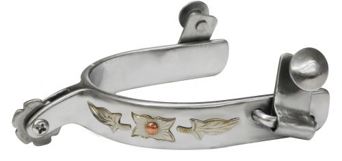 Showman ® stainless steel spur with leaf overlay.