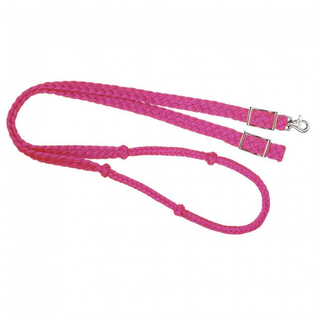 TOUGH1 BRAIDED CORD ROPING REINS - PINK