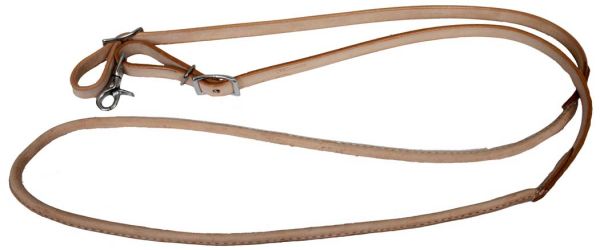 5647 - 5/8" X 7' one piece leather rolled middle roping rein with conway buckles.