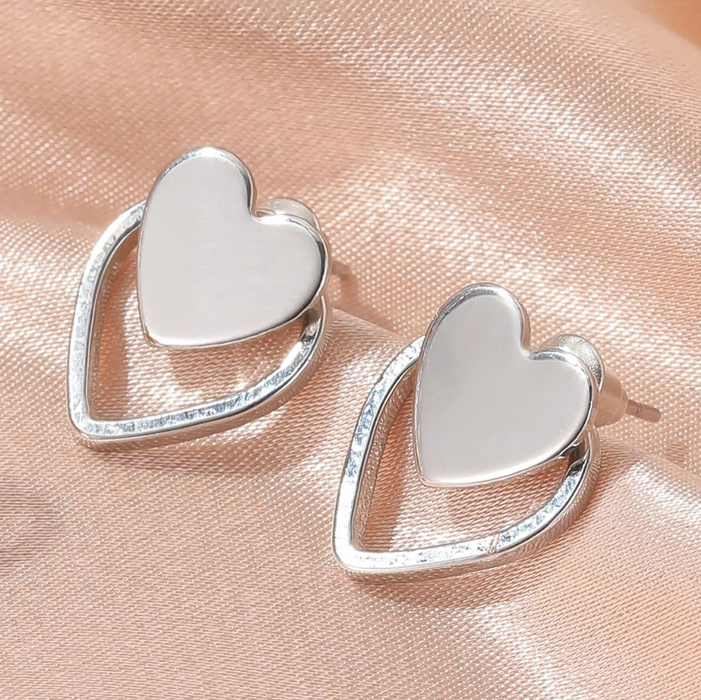 Heart Decor Earrings Jackets Silver