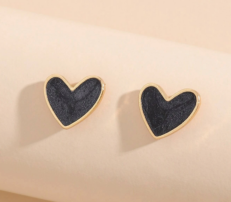 Heart Stud Earrings Black