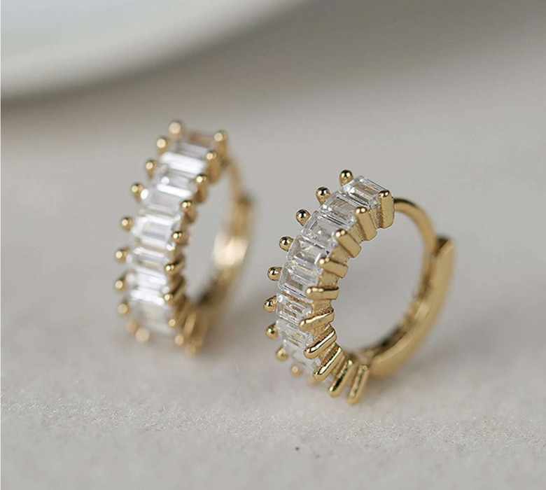 Cubic Zirconia Decor Silver Hoop Earrings