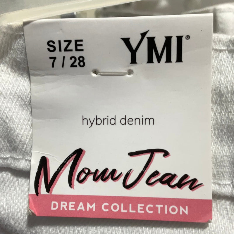 WHITE HIGH RISE MOM FIT JEAN