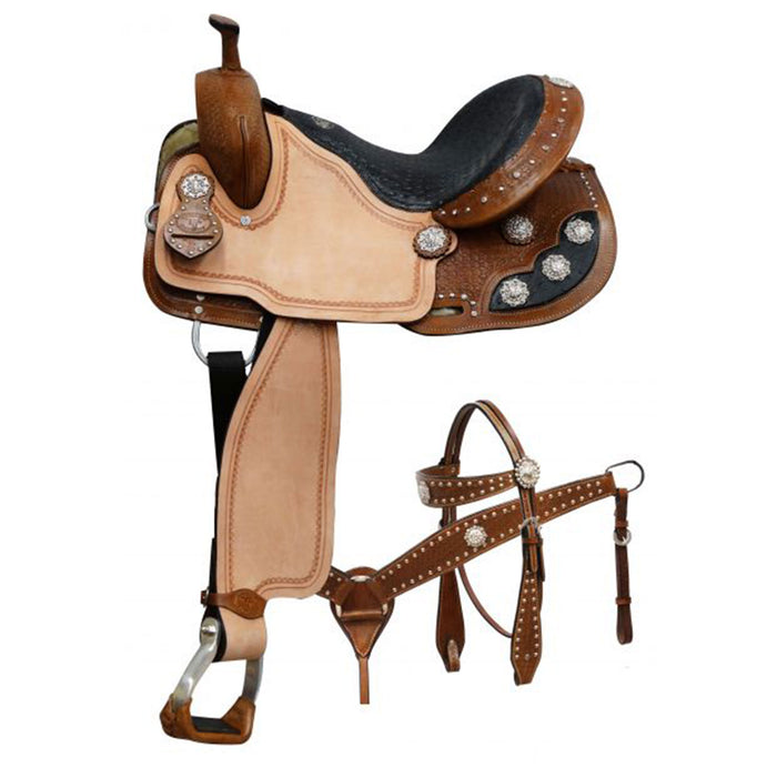 Double T Barrel Style Saddle Set with Black Alligator Print Seat - 16”