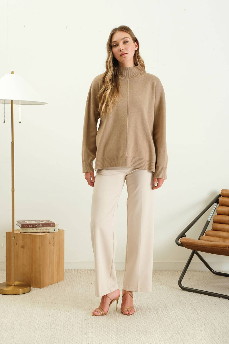 MOCK NECK FRONT SEAM PULLOVER SWEATER
