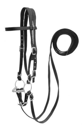 Showman Horse Size nylon headstall with snaffle bit