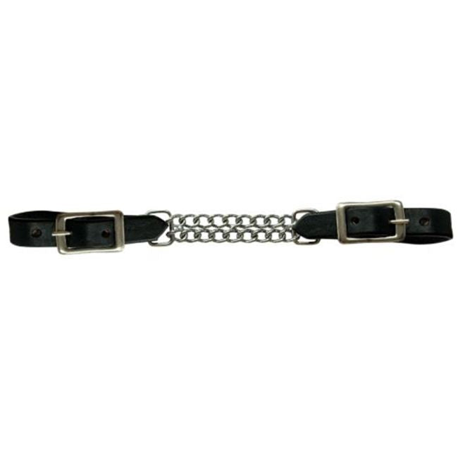 Showman Leather Curb with Double Chain - BLACK