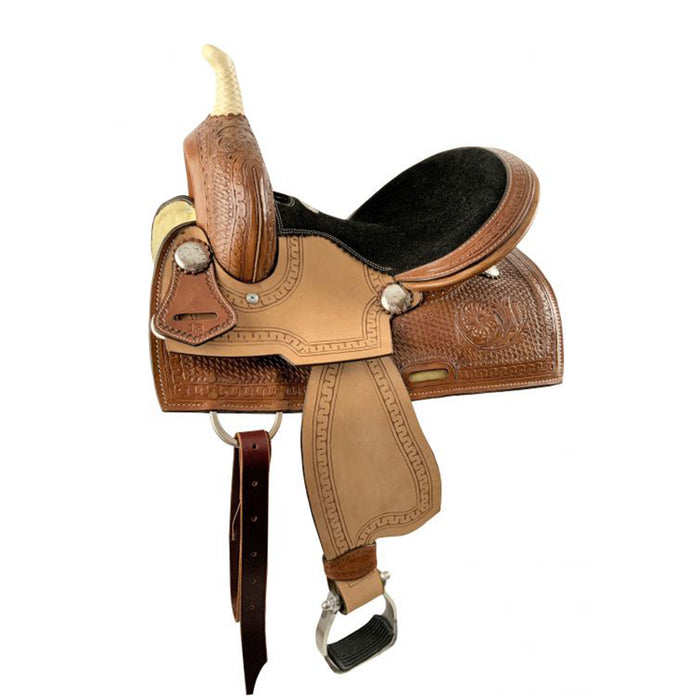 Double T Youth Hi-Back Barrel Saddle Set with Black Suede Seat - 13 Inch