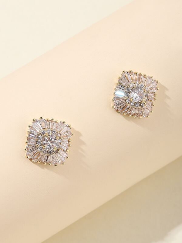 1pc Cubic Zirconia Decor Stud Earrings Copper Jewelry