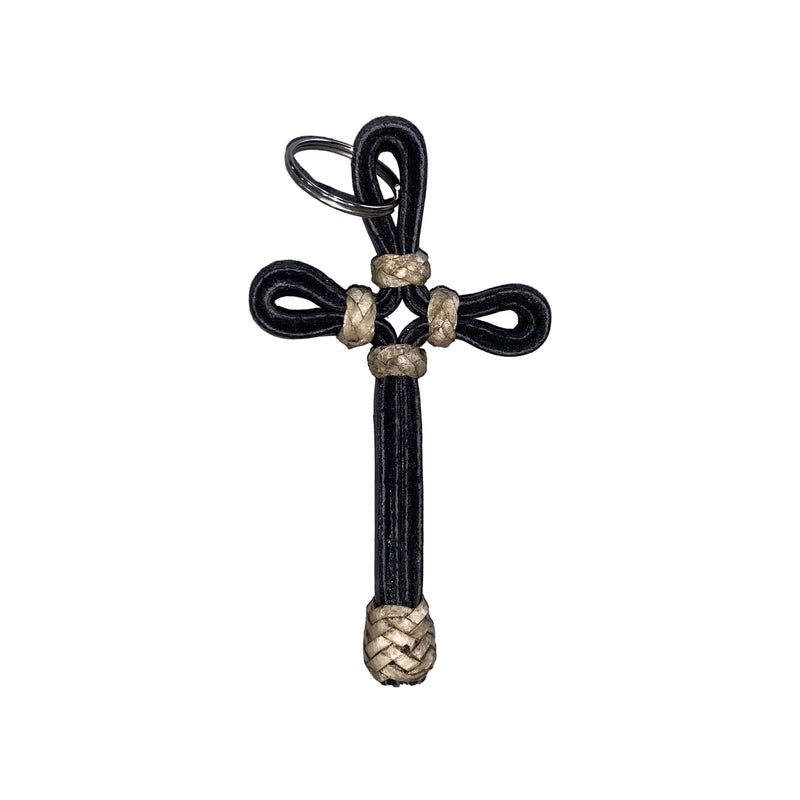 Leather Crucifix Keychain with Raw Hide Accents - 3.75 INCHES
