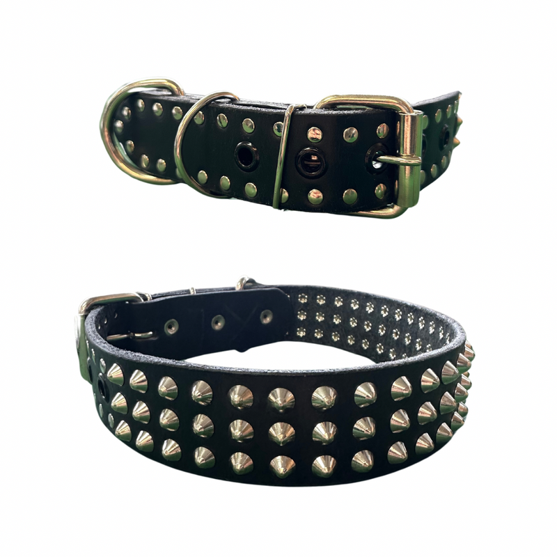 Dog collar with spikes - brown/leather - collar de perro - piel - SMALL
