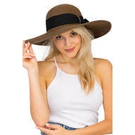 Mixed Grain Straw Satin Ribbon Wide Floppy Sun Hat-Brown/Black