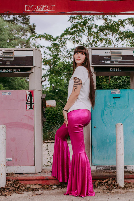 MK175 Miss Vegas Pink Metallic Bell Pants