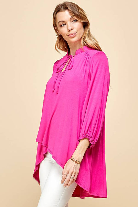 ST4061 - WOMEN SOLID COLLAR BAND WRAP TOP WITH TIE LACES