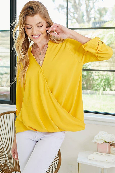 SP4732T-24926 - WOMEN SOLID WRAP CROSSOVER BLOUSE