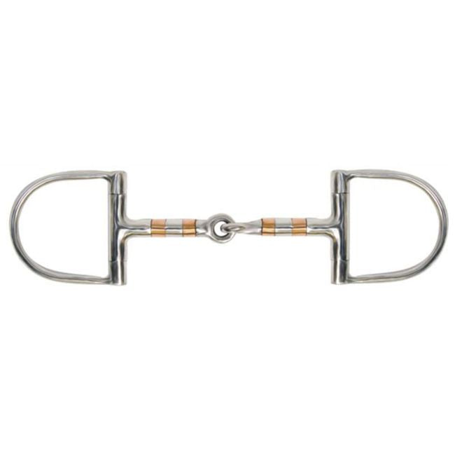 Showman Stainless Steel racing D-ring style bit with 3" D cheeks. Stainless Steel/Copper 5" broken mouth piece.