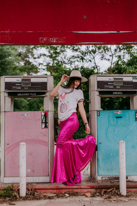 MK175 Miss Vegas Pink Metallic Bell Pants