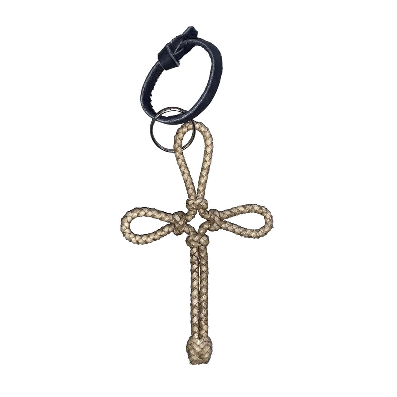 Raw Hide Crucifix Keychain