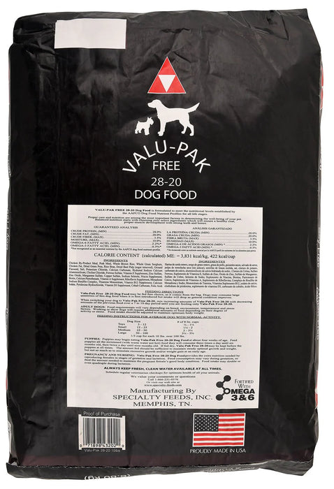 Valu-Pak Free 28-20 Performance Gluten Free Dry Dog Food for Active Dogs (Black Bag) 50 LB