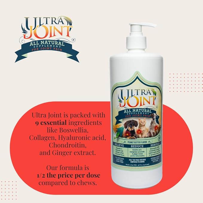 Ultra Joint - Liquid Joint Support Supplement for Dogs with Glucosamine & Chondroitin - Pain Relief from Arthritis & Inflammation - 8 OZ