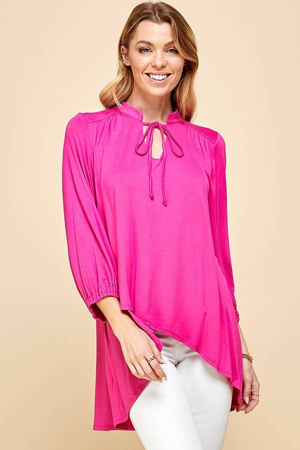 ST4061 - WOMEN SOLID COLLAR BAND WRAP TOP WITH TIE LACES