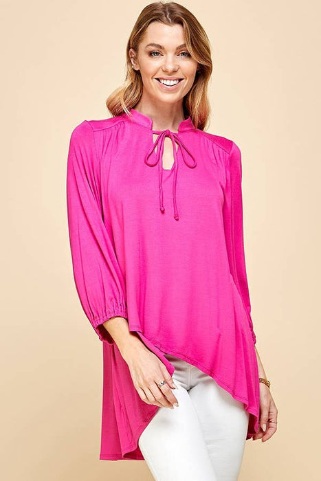 ST4061 - WOMEN SOLID COLLAR BAND WRAP TOP WITH TIE LACES