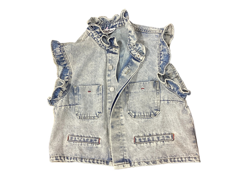 Ruffle Hemming Detail Washed Denim Vest LIGHT DENIM