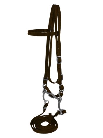 Pony size nylon headstall with bit and reins - BROWN