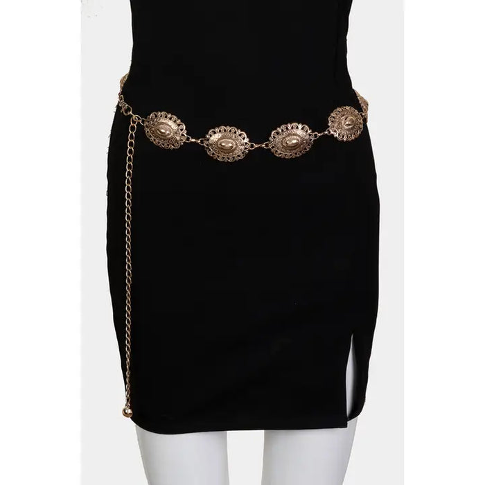 Ornate Floral Oval Disc Chain Belt