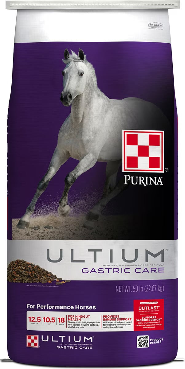 Purina Ultium Gastric Care Performance Horse Feed, 50-lb Purple bag