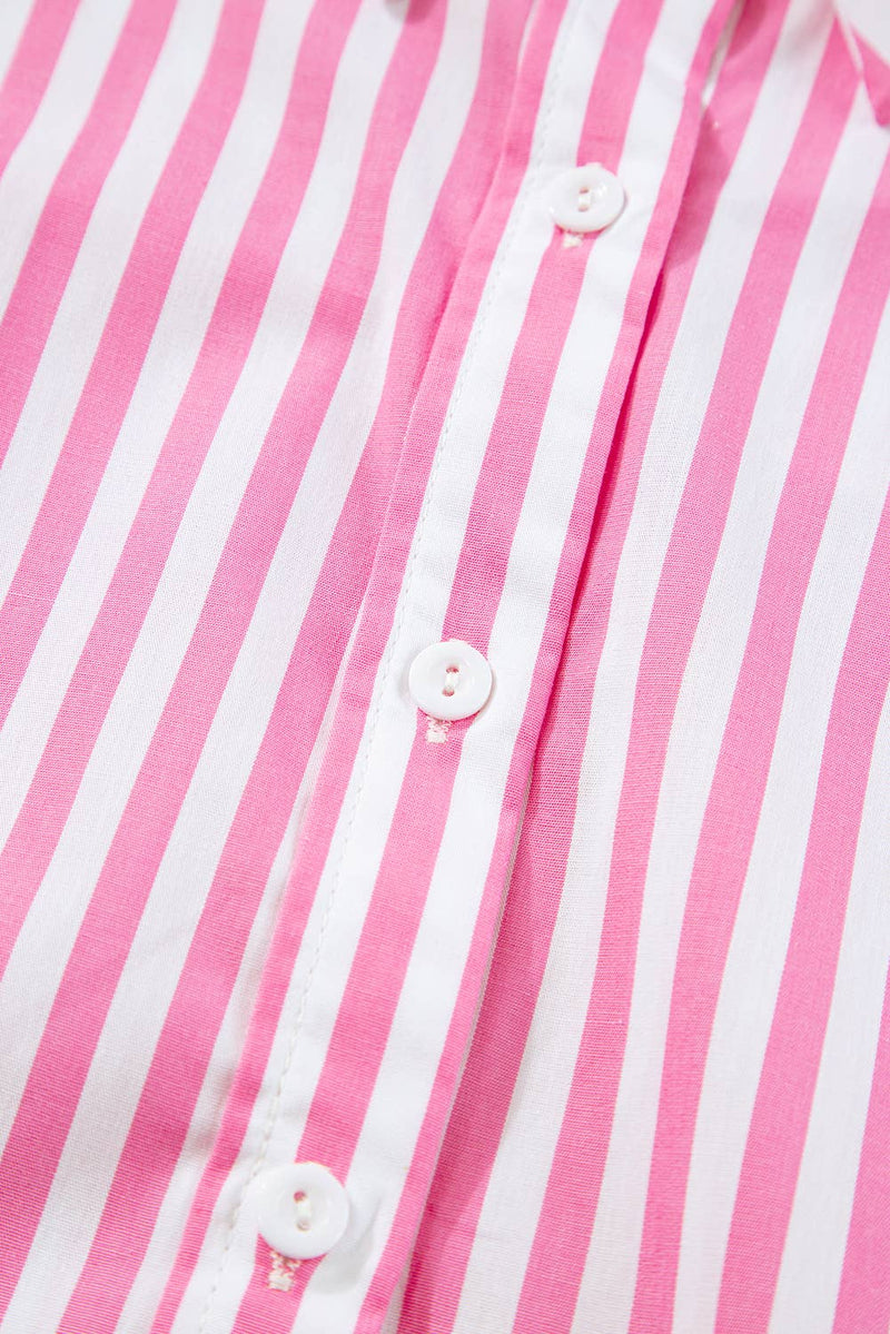 Women Stripe Print Dolman Half Sleeve Shirt | S-XL