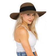 Mixed Grain Straw Satin Ribbon Wide Floppy Sun Hat-Brown/Black