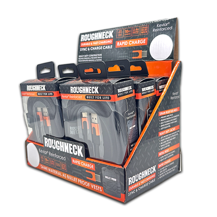 Roughneck Soft Cloth USB - USB-C Cable 10FT 2.4 Amp