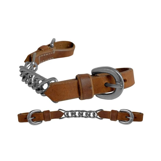 Showman Argentina Cow Leather Flat Link Curb - 4 1/4" Chain