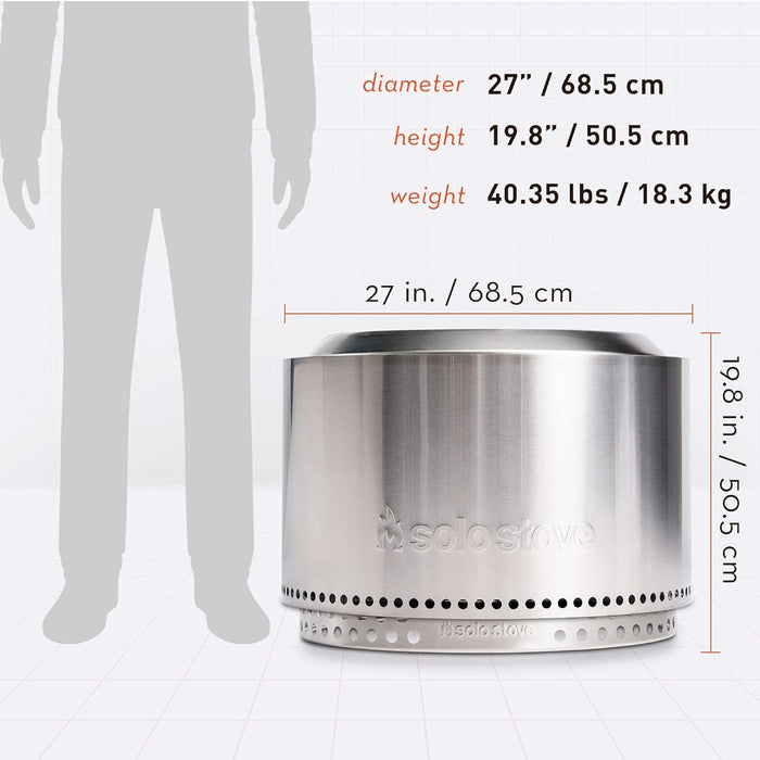 Solo Stove Yukon 2.0, 27 Inch Smokeless Fire Pit with Removable Ash Pan - Wood Burning Portable Stainless Steel Outdoor Fireplace, Stainless Steel, Ideal for 6 or More People, 38 lbs