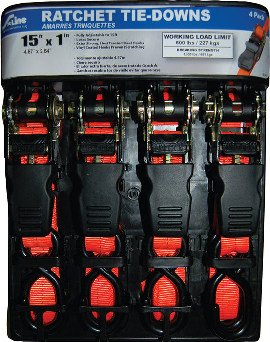 15' 500Lb Ratchet Tie 4Pk
